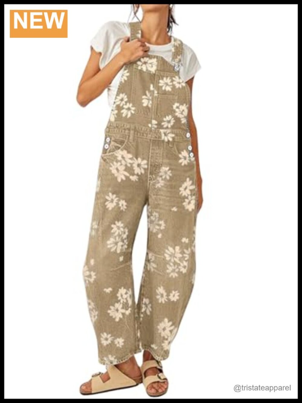Floral Print Denim Overalls Baggy Barrel Leg Wide Leg Jumpsuit Sleeveless